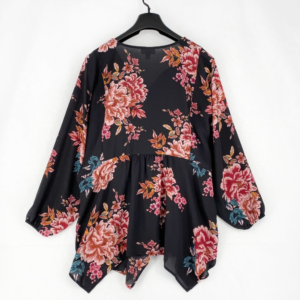 Style & Co Womens Blouse Top Plus Size Black Floral Long Sleeve Crochet Paisley - Picture 6 of 7